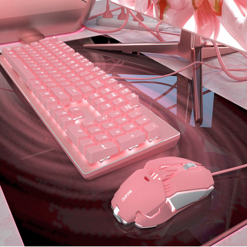 Pink Real Mechanical Keyboard And Mouse Set