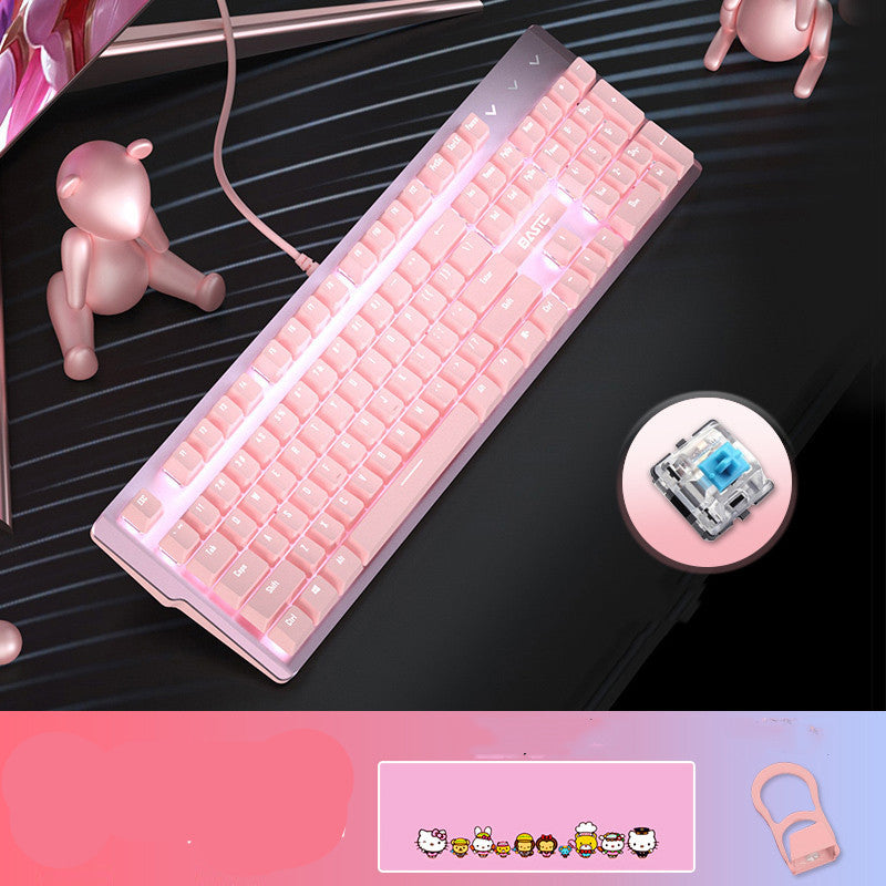 Pink Real Mechanical Keyboard And Mouse Set