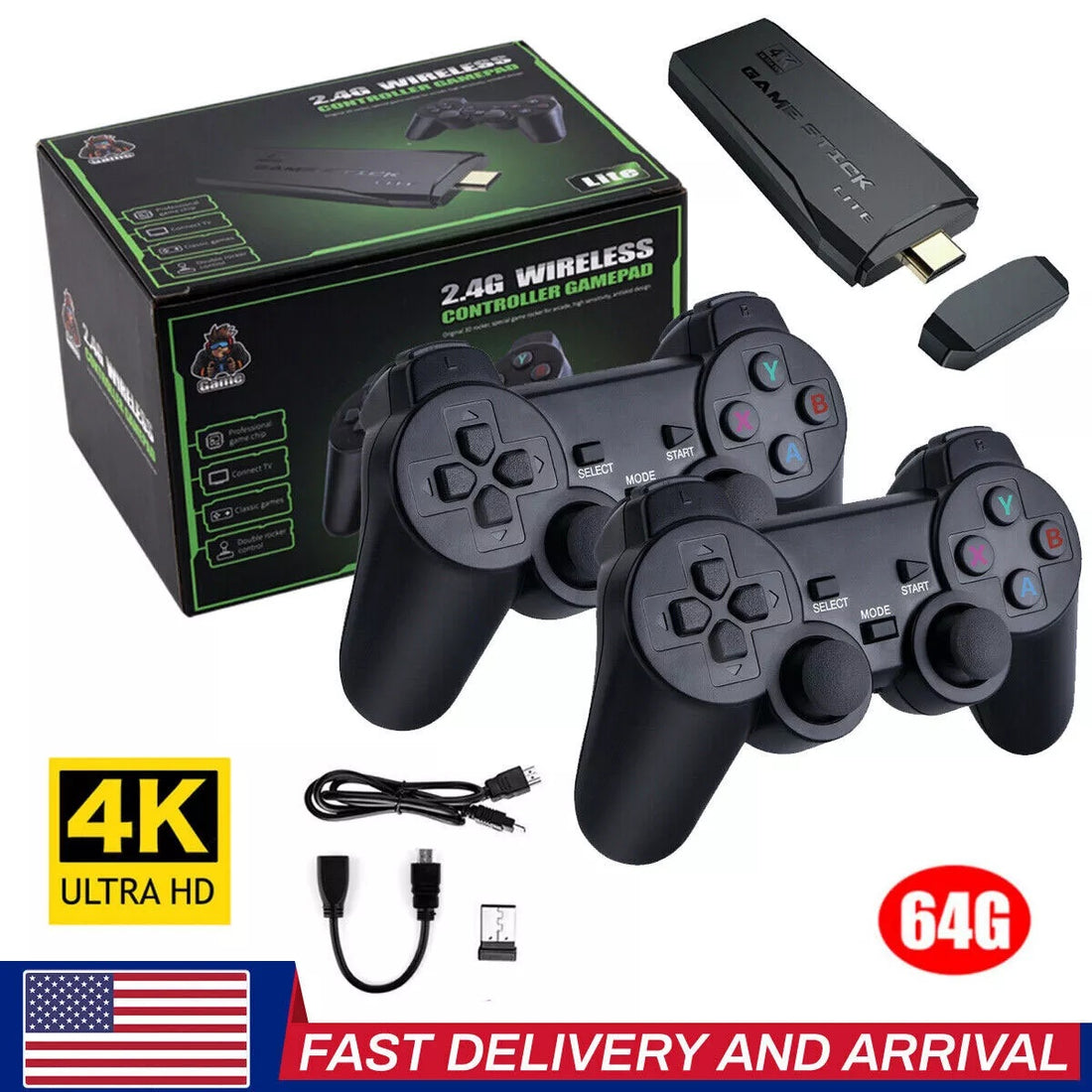 4K Retro Game Console Wireless Controllers